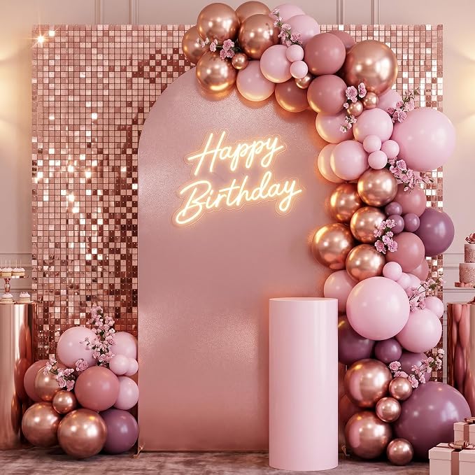 Rose Gold Shimmer Arch Backdrop Cover 7.2FT with Zipper,Thick Soft Stretchy Sequin Glitter Spandex Fitted Chiara Cover for Wedding Birthday Baby Shower Graduation Party Photo Backdrop