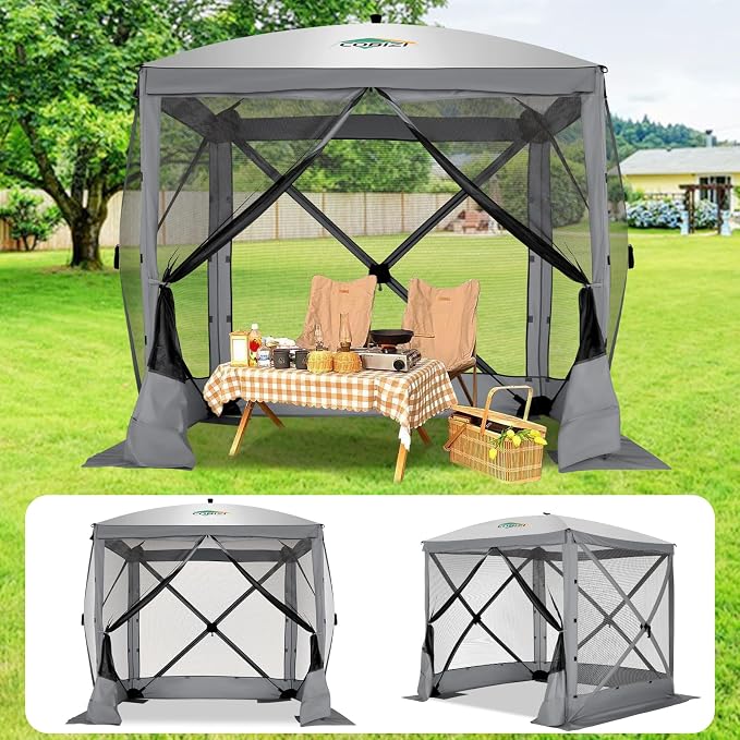 COBIZI 6x6 FT Pop up Gazebo, Popup Canopy Tent, Waterproof Screened in Gazebos,Portable Outdoor Small Screen Tents Sun Shelter,carpas para Patio for Camping, Garden and Backyard,Gray