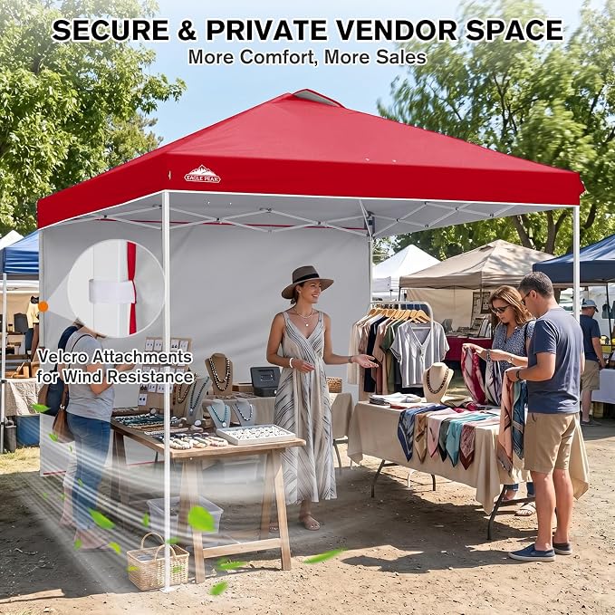 EAGLE PEAK Commercial Canopy 10x10 Pop Up Canopy Tent with 1 Sidewall, Easy Setup Heavy Duty Instant Event Shelter for Vendors & Markets, Outdoor Sun Shade, Red