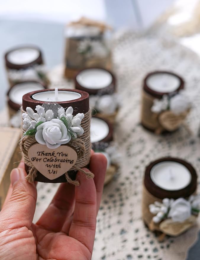 50 Piece Set of Wooden Tealight Candle Holders, Wedding Party Favors, Candle Favors, Guests Return Gifts, Bridal Shower Favors, Baby Shower Favor for Guests. (Dark Brown 50 pcs)