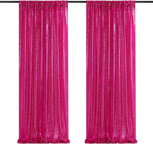Fuchsia Sequin Backdrop Curtain Panels Stage 2 Pieces 2FTx8FT Wedding Party Background Drapes for Christmas Party