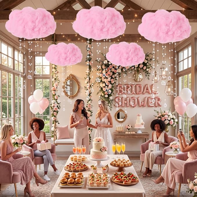 Marsui Artificial Cloud Props LED Hanging Cloud String Light Fake Imitation 3D Cotton Classroom School Decor Raindrop for Room Ceiling Baby Shower Party Wedding Nursery Wall DIY Decor (Pink,6 Pcs)