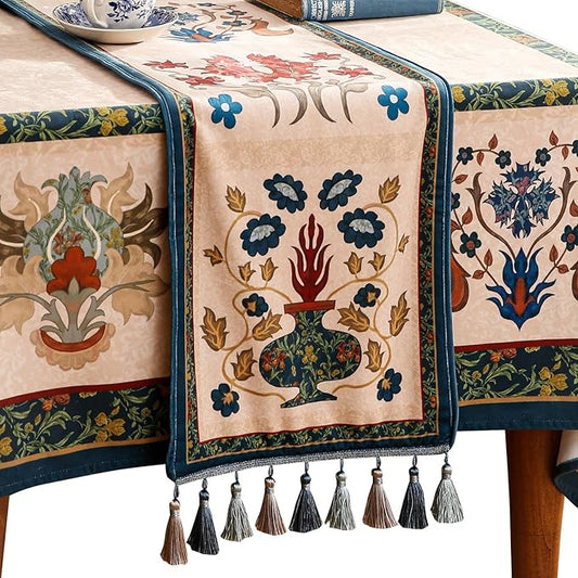 patdrea Designer Casual Wild Floral Velvet Table Runner 118 Inch Long, Brown Occult Bouquets Pattern Table Mat, Decoration for Kitchen Dining Coffee Table Cabinet Banquet Thanksgiving,12"*118"