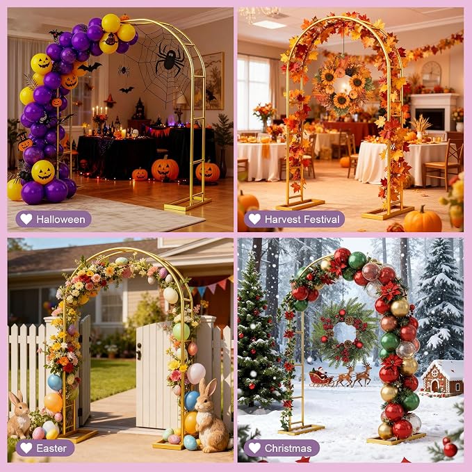 7.2FT Metal Garden Arch Trellis Arbor, Wedding Arch Stand with Steel Frame, Metal Pergola Arbor with Base for Decor Valentines Day Garden Trellis Climbing Plant, Bridal Party Ceremony