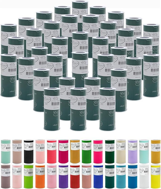 Expo International Decorative Matte Tulle, Lightweight Polyester Tulle Fabric for Tutus, Costumes, and Party Decorations, Washable, Easy-to-Use, 6 Inch x 25 Yards, Teal, Pack of 36