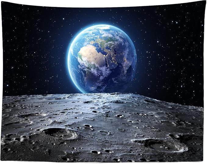 BELECO 5x3ft Fabric Earth Backdrop Universe Outer Space Backdrop Moon Surface NASA Planet Stars Footprints Photography Background Kids Astronauts Birthday Party Banner Decoration Studio Photo Props