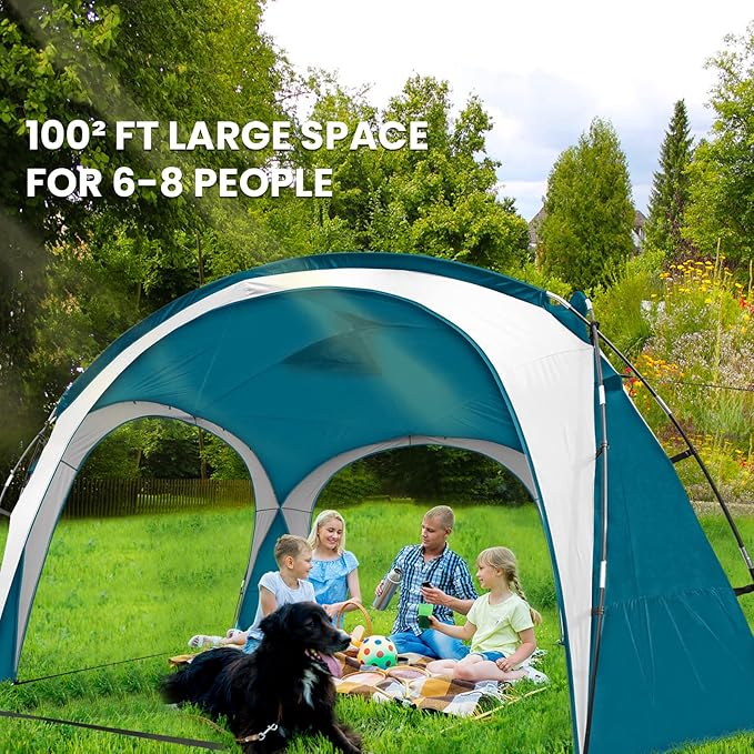 UNICAMPER Beach Tent 12 X 12ft Large UPF50+ Pop Up Canopy with 2-Pcs Side Wall, Sun Shelter Rainproof, Waterproof for Camping Trips, Backyard Fun, Fishing, Parties, Or Picnics(Ocean Blue)