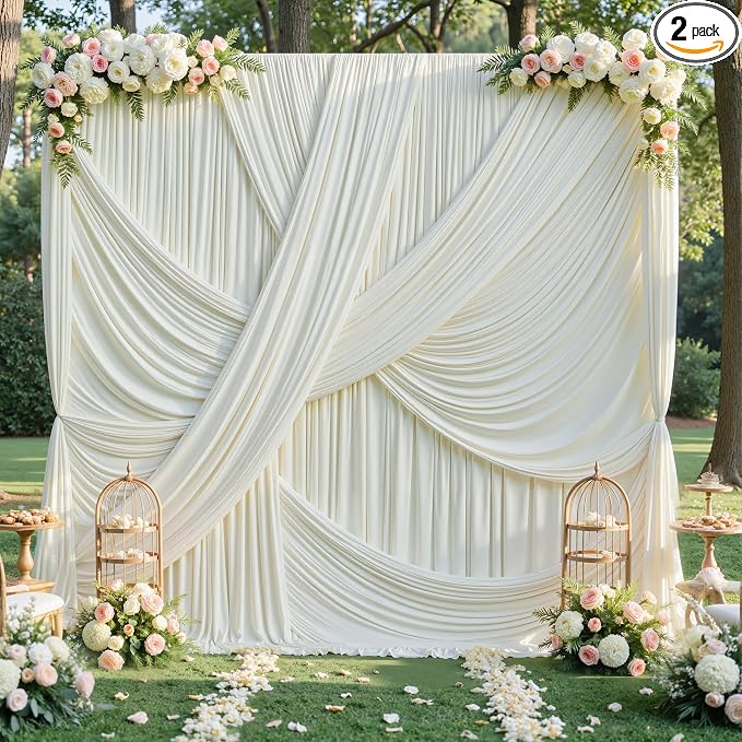 10ft×12ft Ivory Backdrop Curtain for Wedding Parties, 2 Panels Wrinkle Free Polyester Photo Backdrop Drapes Back Drop Cloth for Birthday Photography Background