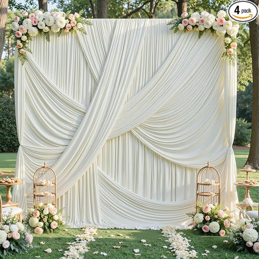 20ft×12ft Ivory Backdrop Curtain for Wedding Parties, 4 Panels Wrinkle Free Polyester Photo Backdrop Drapes Back Drop Cloth for Birthday Photography Background