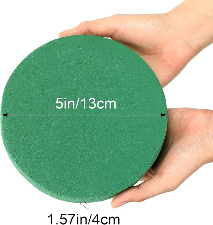 Maitys 12 Pieces Round Floral Foam Wet Green Flower Foam DIY Flower Arrangement Kit for Aisle Wedding Party Decoration(5 x 5 x 1.57 Inches)