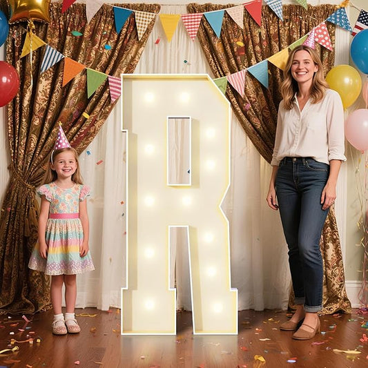 4FT Marquee Letters R Sign,Large Light Up Numbers Party Decoration - Hook and Loop Fastener,No Tools Easy Setup, Corrugated Plastic for Birthdays Weddings Baby Anniversaries(Letters R)