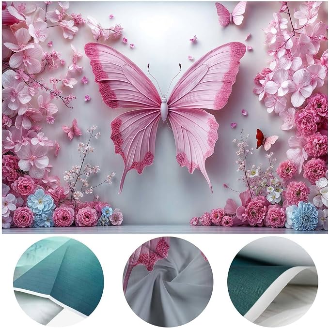 20x10ft Pink Butterfly Flower Backdrop for Photography Floral Wonderland Photo Background Baby Shower Birthday Bridal Shower Party Decors Newborn Girls Princess Portrait Photobooth Props