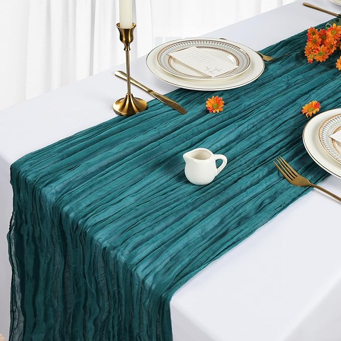12 Pack Teal Cheesecloth Table Runner 10Ft Gauze Cheese Cloth Table Runner 35x120 Inch Boho Sheer Rustic Fabric for Party Decor Baby Shower Wedding Centerpiece Home Table Decorations