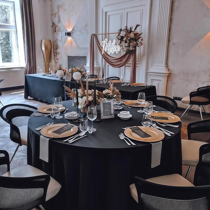 8 Pack Round Tablecloth 108 Inch Black Table Cloth for Round Tables, Washable Polyester Tablecloth Stain and Wrinkle Resistant Decorative Table Cover for Wedding Party Dining Banquet