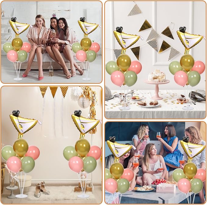 Martini Birthday Party Balloons Stand Kit 2 Sets With 2 Martini Glass Ball Foil Balloons Centerpiece for Tables for Women Girls Birthday Baby Bridal Shower Bachelorette Wedding Decorations