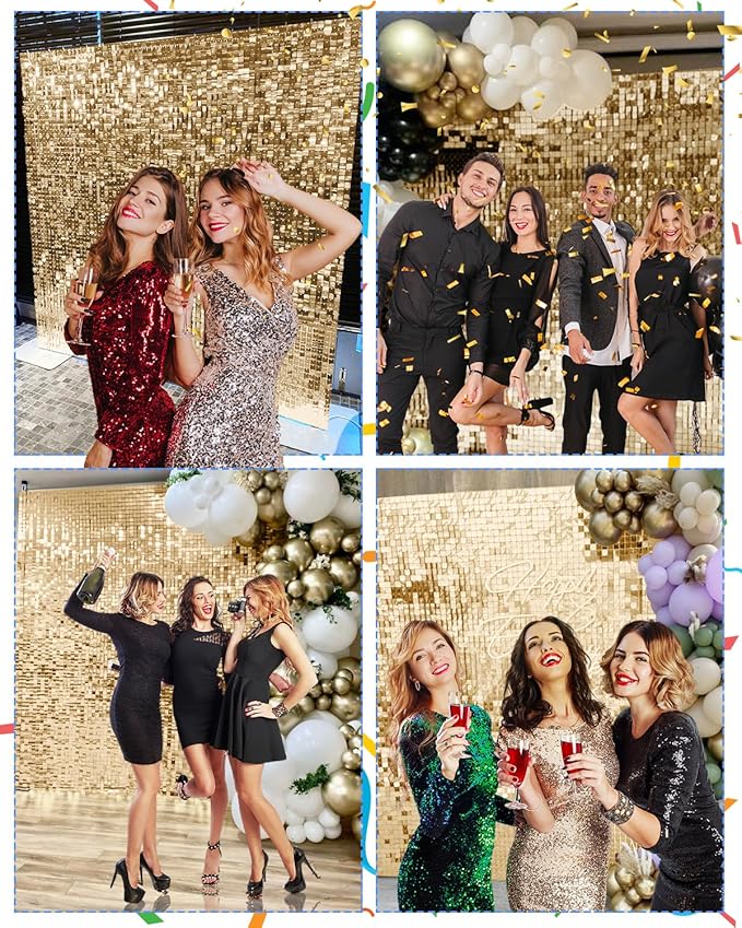 Light Gold Shimmer Wall Backdrop 24 Panels Cover 6 x 4 Ft, Photo Backdrops for Wedding,Anniversary,Birthday,Party Decoration