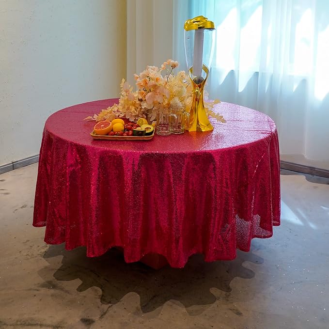 Sequin Tablecloth 108" Round Hot Pink Table Cloth Glitter Tablecloth Sparkly Drape Table Covers for Wedding Birthday Ceremony Party Baby Bridal Shower Decorations