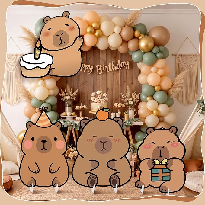 4 Pcs Large Capybara Birthday Party Decorations Capybara Cardboard Cutout 24 Inch Cute Funny Animal Standup Yard Signs for Indoor Outdoor Party Photo Prop Backdrop Supplies
