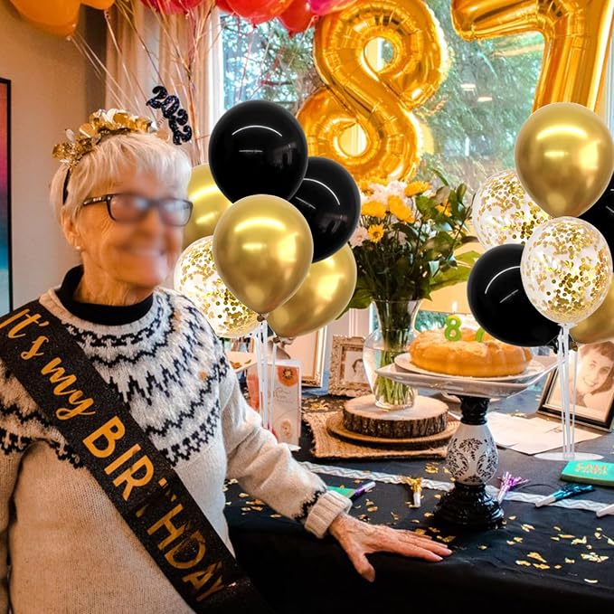 TONIFUL Graduation Decorations 2026 4 Set Black Gold Balloon Centerpieces for Table,Balloon Stand Kit for Black Gold Party Decor 40th 50th 60th 70th Birthday Decorations Anniversary Retirement