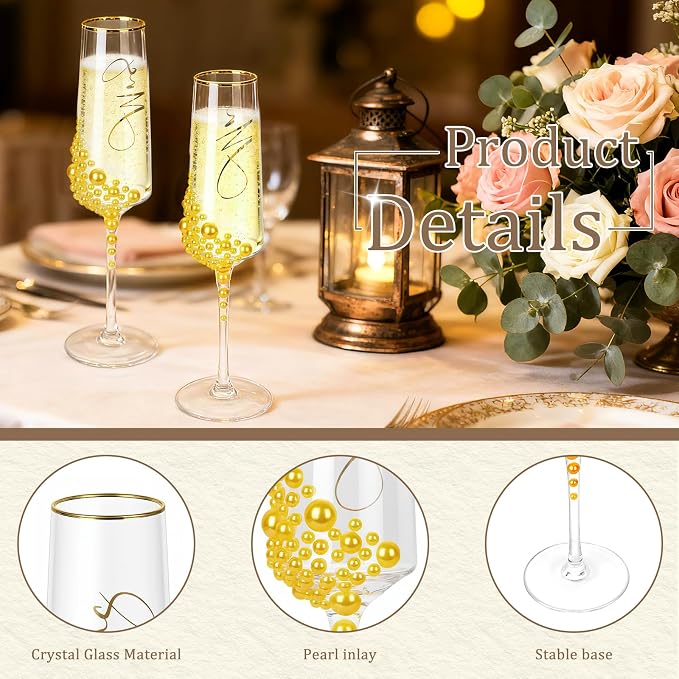 8 PCS Wedding Cake Knife and Champagne Flutes Server Set, Mr and Mrs Champagne Flutes with 2 Forks and Spoons, Bride and Groom Champagne Glasses for Wedding, Engaggement and Bridal Shower Gifts