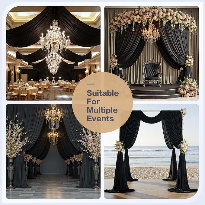 40x14ft Black Backdrop Curtains for Wedding Party, 8 Panels 14 ft Long Back Drop Cloth, Wrinkle-Free Polyester Drapes for Birthday, Baby Shower, Stage Photography Background