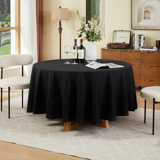 Black Round Tablecloths 6-Pack, 120 Inches in Diameter | Reusable & Washable Table Cloths for 30-72 Inch Round Tables, Polyester Fabric Tablecloth for Wedding, Party, Banquet