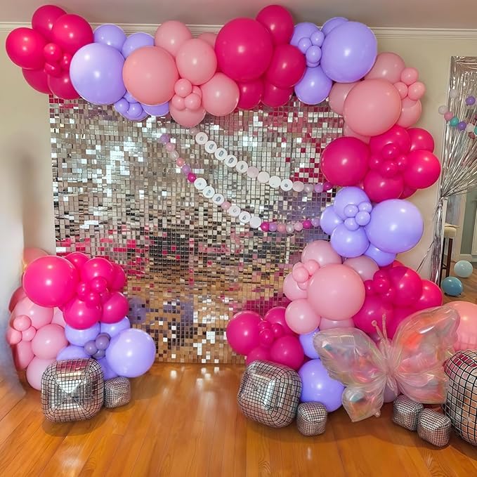 Pink and Purple Balloon Garland Arch Kit, 125pcs Dusty Pink Pastel Lavender Purple Metallic Red White Latex Balloon for Girl Women Birthday Bridal Baby Shower Butterfly Fairy Princess Party Decoration
