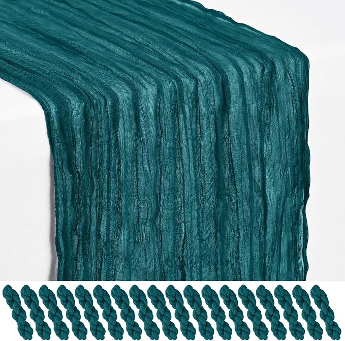18 Pack Teal Cheesecloth Table Runner 17 x 108 inch Boho Gauze Table Runner Rustic Sheer Cheese Cloth Table Decorations for Wedding Party Baby Bridal Shower Birthday Holiday Home