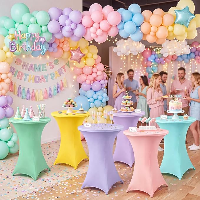 Mindsoft 6 Pcs 32x43 Pastel Stretch Cocktail Table Covers Spandex Tablecloth for Round Tables, High Top Table Cover Bridal Wedding Birthday Party Baby Shower Decoration Outdoor (Macaron Colors)