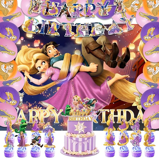 42Pack Rapunzel Party Supplies Kit Set Include Banner ,Cake Topper ,Backdrop ,Balloons for birthday Party Decorations (YE6)