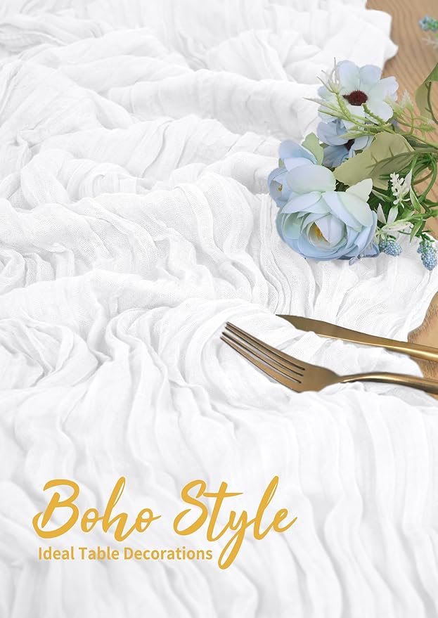 6 Pack Cheesecloth Table Runner White 10Ft Rustic Boho Gauze Table Runner Romantic Long Sheer Fabric Cheesecloth Table Runner for Wedding Festival Birthday Anniversary Dinner Outdoor Events