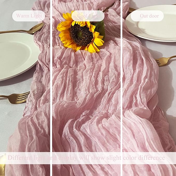 6Pack Light Pink Table Runner 10Ft Cheesecloth Table Runner Boho Gauze Table Runners Long Cheese Cloth Table Runners for Wedding Party Bridal Shower Thanksgiving Christmas
