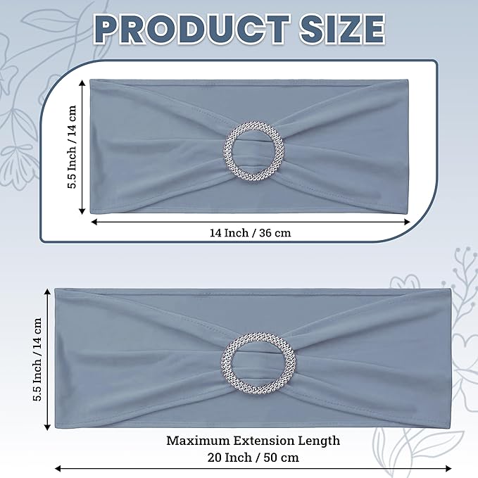 VDS - Dusty Blue | Spandex Chair Sashes Bows | 150 PCS | Stretch Elastic Banquet Universal Folding Chair Band Tie with Silver Buckle Slider for Wedding Party Conference Celebration Event Decoration
