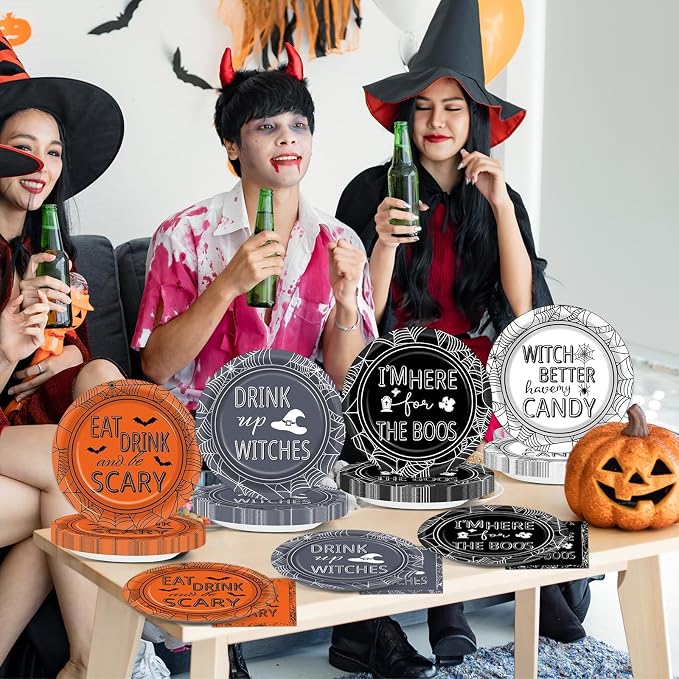 96 Pcs Halloween Party Decorations Halloween Paper Plates and Napkins Halloween Party Supplies Drink up Witches Hat Little Scary Spiderweb Boo Tableware Set for Halloween Disposable Decorations