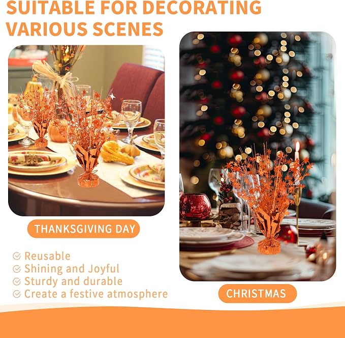 12 Pack Metallic Foil Spary Centerpieces for Tables, Orange Centerpieces for Tables Decorations, Star Brust Table Centerpieces for Birthday Graduation Wedding Baby Shower Party