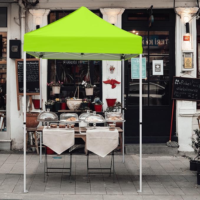 COOS BAY 5x5 Pop Up Canopy Tent, Portable Lightweight Sun Shelter with Carry Bag, Easy Setup Outdoor Canopy for Beach, Camping, Sports & Backyard Shade, Neon Green