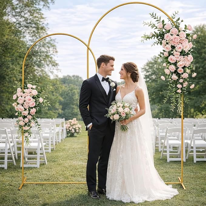 Metal Arch Backdrop Stand Set of 2 (7.2FT & 6FT), Gold Wedding Arch Frame for Ceremony, Stable Balloon Arch Stand for Birthday Party, Baby Shower, Graduation, Backdrop Stand for Events Decoration