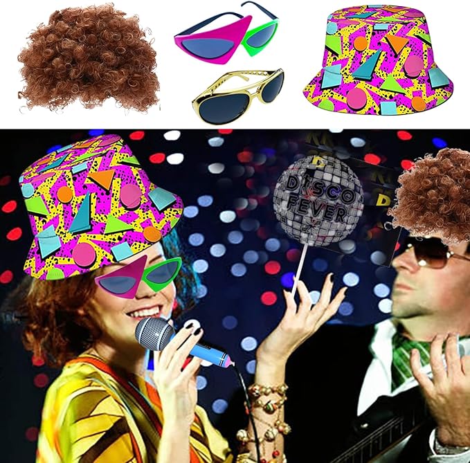 50 Pcs Rock Party Photo Booth Props Set for Adults, Funny Rock Star Party Sunglasses, Hats, Wigs, Inflatable, Photo Booth Props Kits for Graduation, Wedding, Birthday, Bachelorette and All Occasions