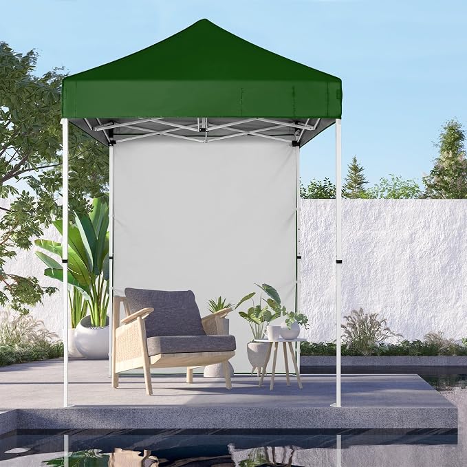COOS BAY 5x5 Pop Up Canopy Tent with Side Wall, Easy Setup Portable Sun Shelter with Carry Bag, Outdoor Shade for Beach, Camping, Sports & Backyard, Green