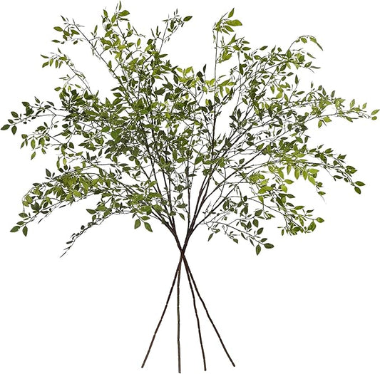 Fake Plants Eucalyptus Stems,Plastics Ficus Stems for Vase Artificial Plants,Greenery Stems Branches for Vase Faux Plants Indoor,Faux Greenery Indoor Vase Fillers for Home Decor 4Pcs Green