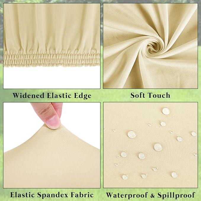 8 Foot Picnic Table Cover Fitted 10 Pack Elastic Outdoor Tablecloths for Rectangle Tables Waterproof Stretch Washable Patio Folding Spandex Table Cloth Camping Banquet Parties (Champagne,30" x 96")