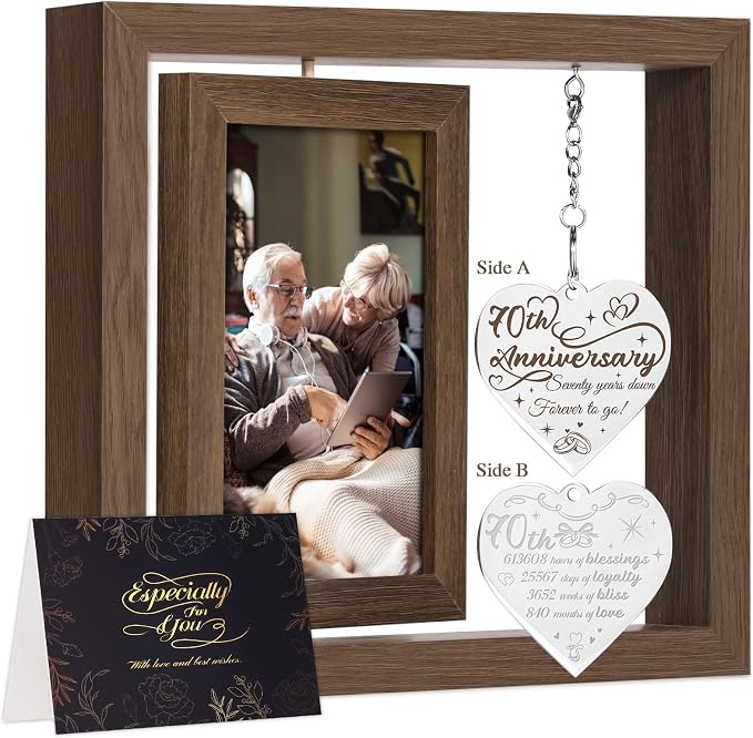 70 Year Anniversary Picture Frame Gifts, Best 70th Anniversary Wedding Gifts for Couple Parents Husband Wife Him Her Men Women, Personalized Forty Year Fortieth Anniversary Wood Gift Decorations
