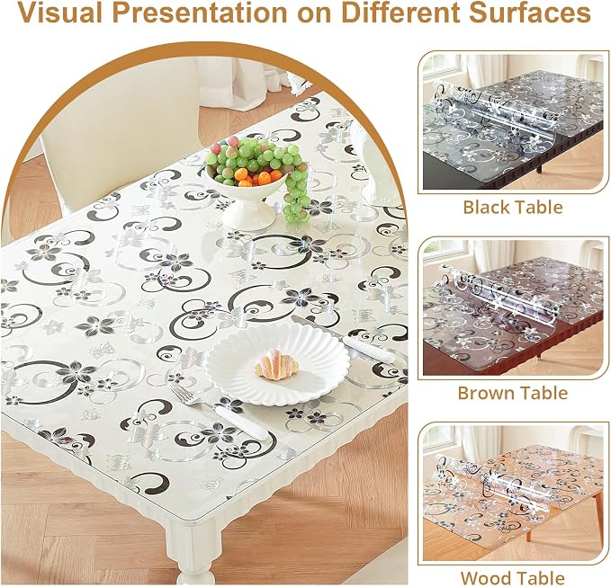 LovePads Floral Clear Table Cover Protector - 24 x 48 Inch Thick Plastic Table Cloth, Waterproof PVC Desk Mat for Dining Room Table, Wood Furniture Topper, Anti-Scratch Desk Pad for Kids Writing,