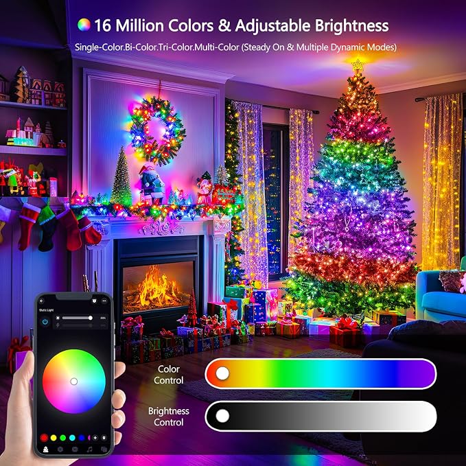 JMEXSUSS 200 LED RGB String Light 66ft for Outdoor Indoor 4th of July Decor, Color Change Christmas Lights Clear Wire Plug in for Bedroom Tree Room Party Birthday Independent Day Decorations