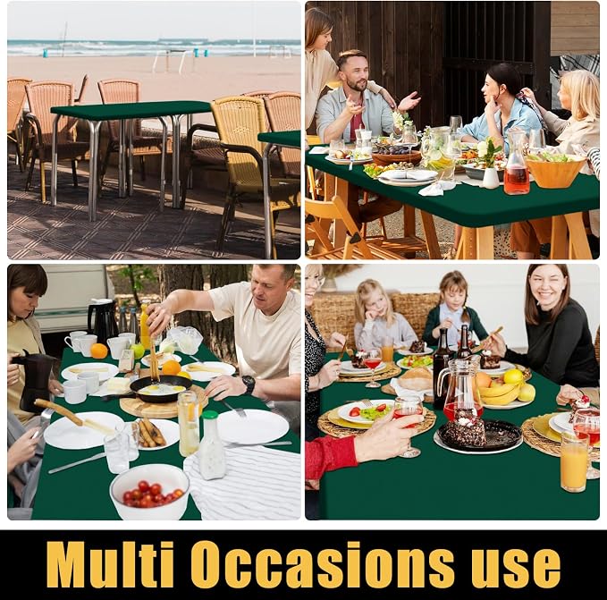 Smiry 6 Pack Rectangle Picnic Table Cloth, Waterproof Elastic Fitted Tablecloths, Washable Polyester Rectangular Patio Table Cover for Camping, Indoor and Outdoor (Dark Green, 30"x96")