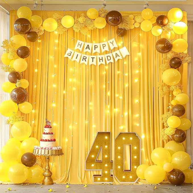 20x10FT Yellow Backdrop Curtains with Lights for Parties,Wrinkle Free Wedding Photo Backdrop Curtains for Baby Shower Birthday Ceremony Reception Home Party Decorations-5ft x 10ft,4 Panels