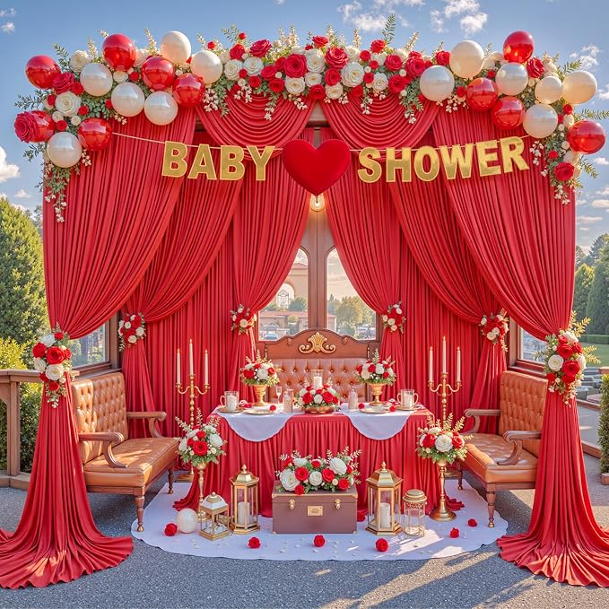 20x10ft Red Backdrop Curtains for Parties Photo Wrinkle Free Polyester Photoshoot Curtains Drapes Backdrop for Baby Shower Wedding Birthday Party Graduation Photography Background 4 Panels 5x10FT