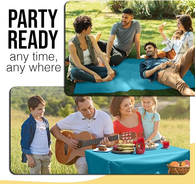 Party Solids 66% Thicker Premium Turquoise Plastic Table Cover Roll 40" X 300' Table Cloth Plastic Cover Roll Quality Thick Banquet Rolls Disposable Tablecloth Rolls Strong American Based Company