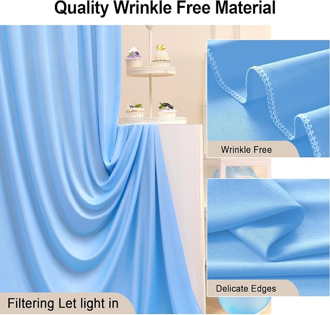 40ft x 10ft Wrinkle Free Baby Blue Backdrop Curtain for Boy Birthday Party,8 Panels 5×10ft Soft Silky Polyester Blue Photo Backdrop Drapes for Baby Shower Gender Reveal Wedding Photography