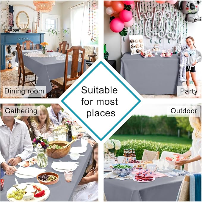 Hiasan Light Gray Rectangle Tablecloth - Waterproof Spillproof and Wrinkle Resistant Washable Polyester Table Cloth for Dining Party, 90 x 156 inch